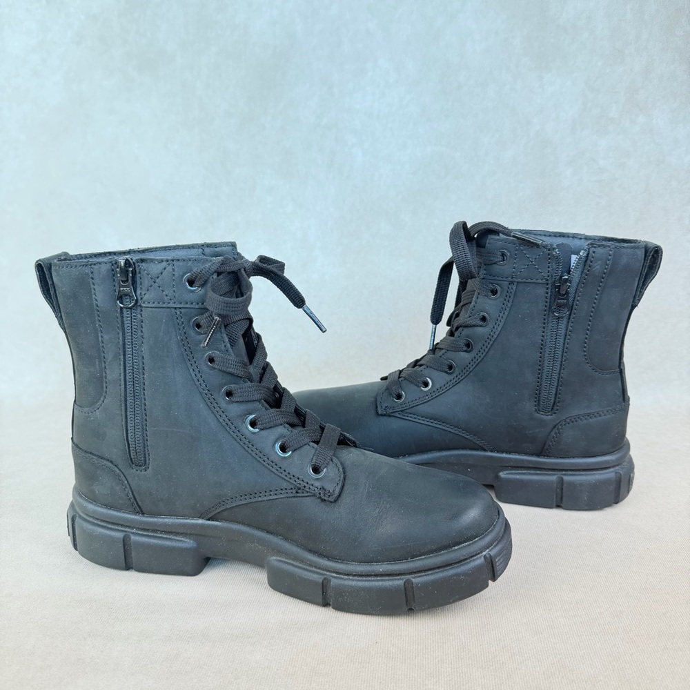 Sorel Explorer Black Leather Lace-Up Combat Boots Side Zip Women size 8 - Picture 6 of 14